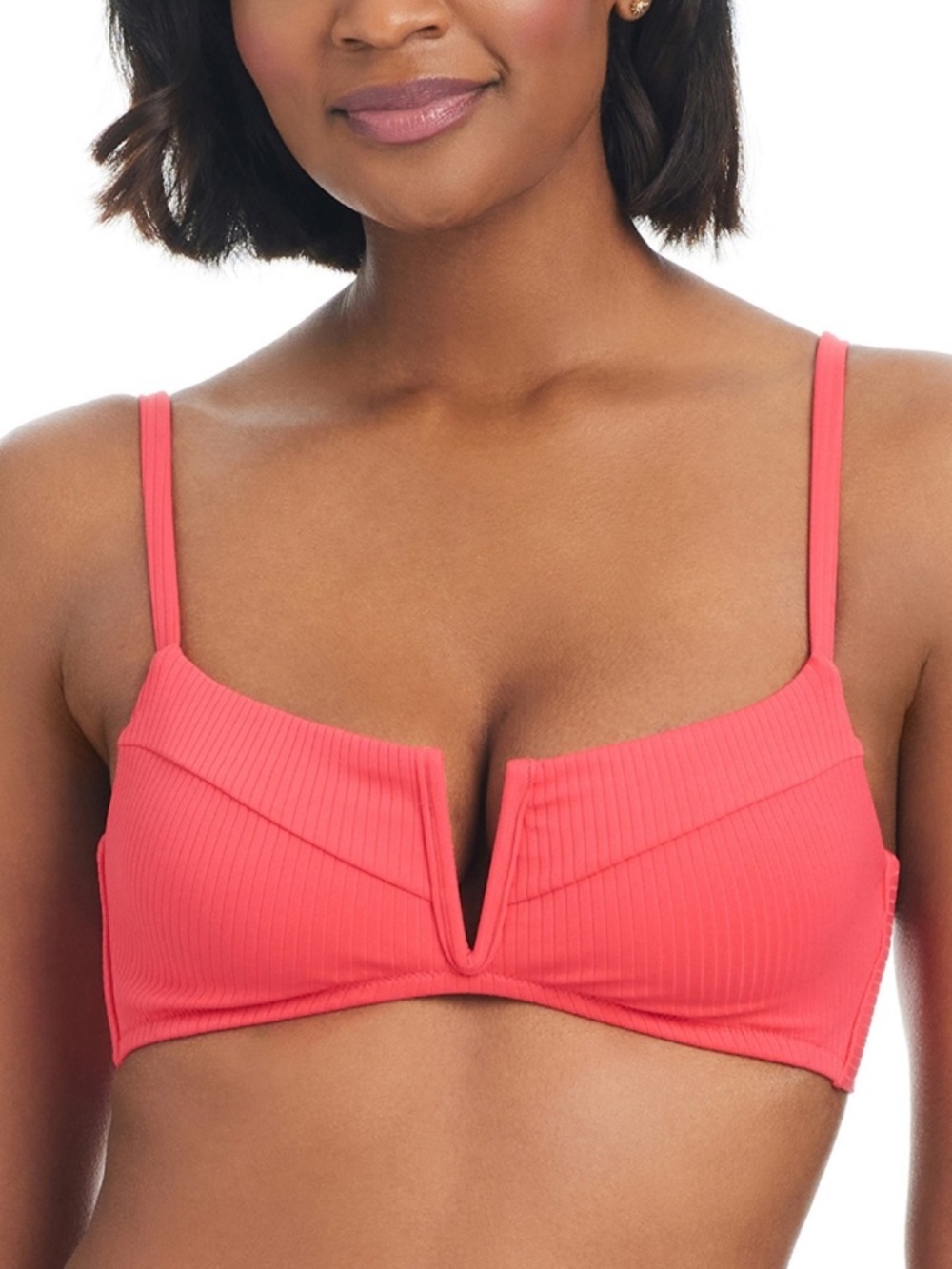 Bar Iii Women's V-Wire Plunge-Neck Bralette Bikini,Bright Rose